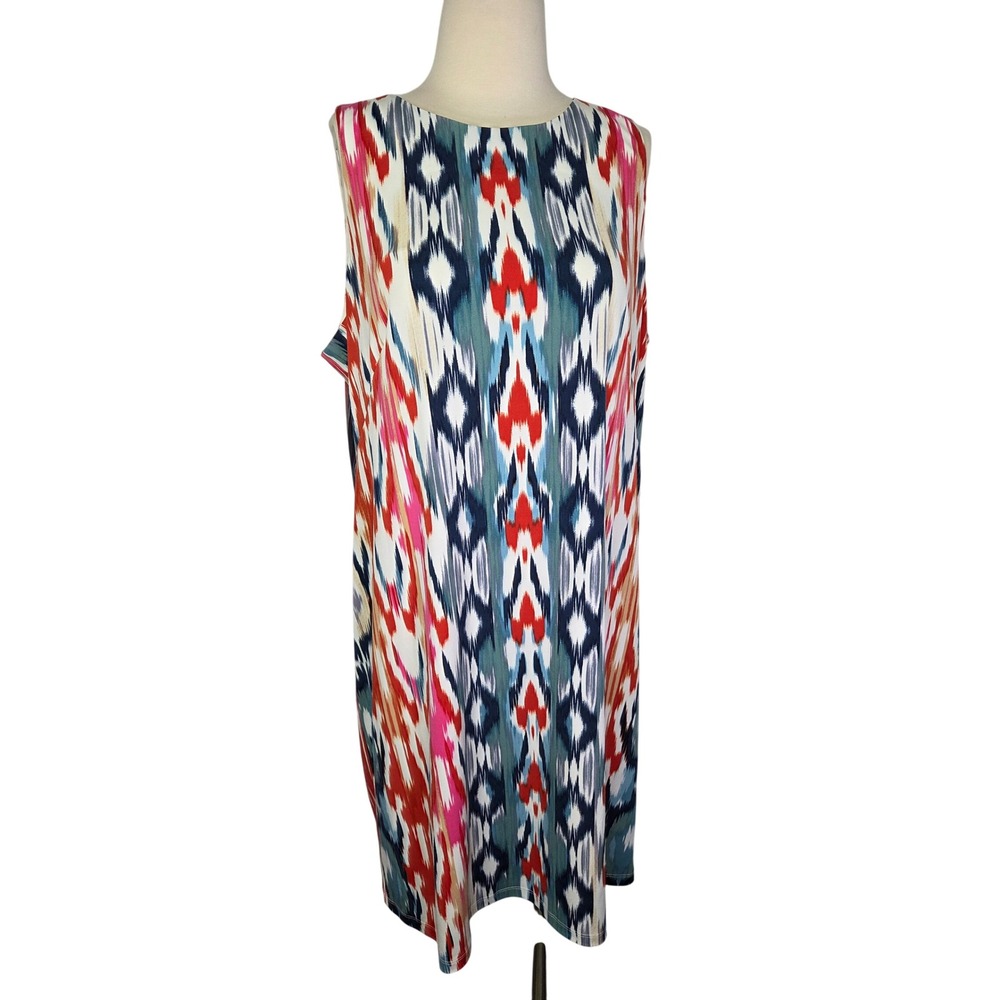 London Times Women's Sleeveless Ikat Print Knee Length Dress‎